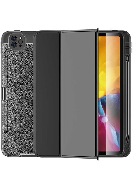 iPad Pro 12.9 2021 (5.nesil) Uyumlu Deri Görünümlü Smart Cover Standlı Kılıf Wlons Tablet Kılıf