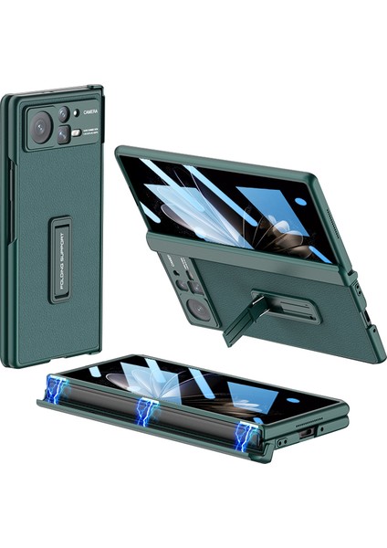 Xiaomi Mix Için Gkk Kat 2 5g Manyetik Menteşe Koruma Şok Geçirmez Kickstand Kapak Doku Pu Deri Kaplamalı Pc Telefon Kılıfı Temperli Cam Film (Yurt Dışından)