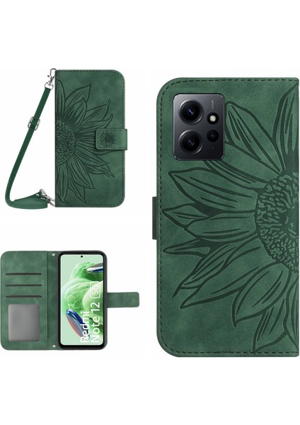 Xiaomi Için Redmi Note 12 4g HT04 Ayçiçeği Desen Stand Kapak Deri Cüzdan Omuz Kayışı ile Kılıf (Yurt Dışından)