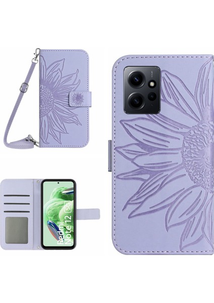Xiaomi Için Redmi Note 12 4g HT04 Ayçiçeği Desen Stand Kapak Deri Cüzdan Omuz Kayışı ile Kılıf (Yurt Dışından)