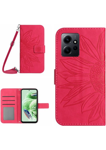 Xiaomi Için Redmi Note 12 4g HT04 Ayçiçeği Desen Stand Kapak Deri Cüzdan Omuz Kayışı ile Kılıf (Yurt Dışından)