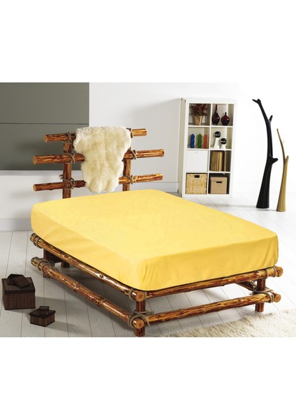 %100 Pamuklu Ranforce Fitted Sarı Çift Kişilik Lastikli Çarşaf 160*200
