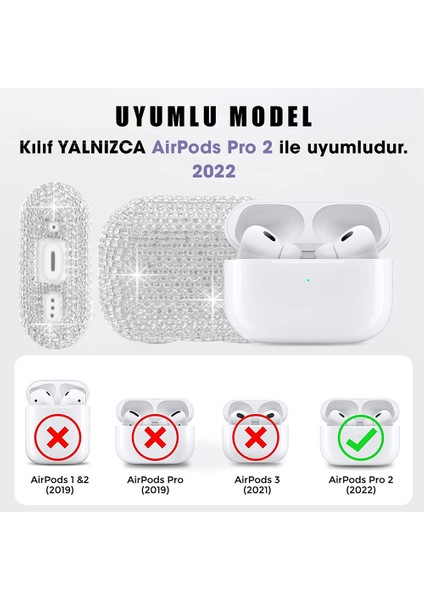 Airpods Pro 2.nesil Kılıf Diamond Swarovski Görünümlü Taşlı Gümüş