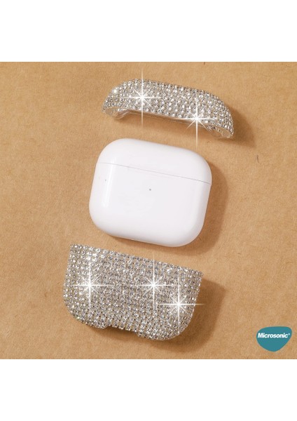 Airpods Pro 2.nesil Kılıf Diamond Swarovski Görünümlü Taşlı Gümüş