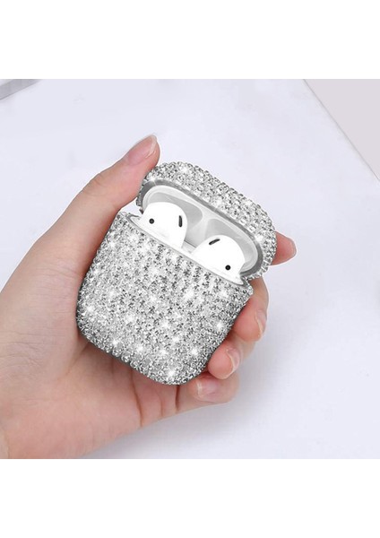 Airpods 1. Nesil / 2. Nesil Kılıf Diamond Swarovski Görünümlü Taşlı Gümüş fiyatları