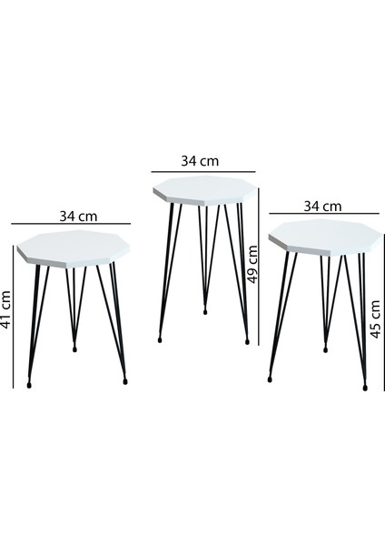 3'lü Zigon Sehpa ve Orta Sehpa Set Sekizgen Sehpa Seti Tel Ayak Metal Sehpa Set