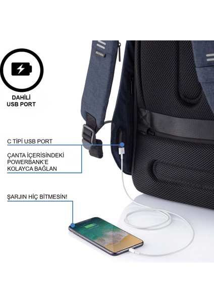 Xd Design Bobby Hero Unisex Suya Dayanıklı Hırsızlık Önleyici Tasarım Usb Şarj Girişli Akıllı Sırt Çantası - 18 L