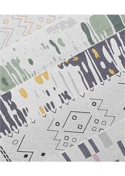 Duo Krem Yeşil Çift Taraflı Yıkanabilir Dokuma Kilim 24245A