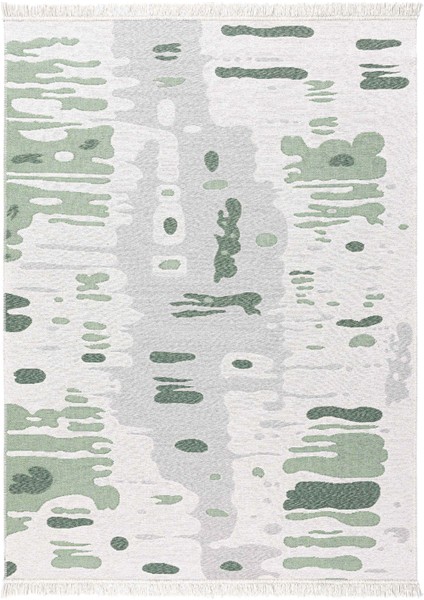 Duo Krem Yeşil Çift Taraflı Yıkanabilir Dokuma Kilim 24245A