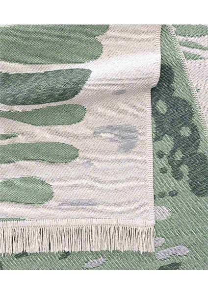 Duo Krem Yeşil Çift Taraflı Yıkanabilir Dokuma Kilim 24245A