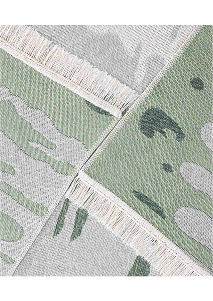 Duo Krem Yeşil Çift Taraflı Yıkanabilir Dokuma Kilim 24245A