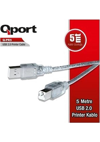 Q-Pr5 USB 2.0 Yazıcı Kablosu 5 Metre