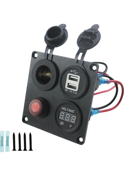 Çift USB Soket Şarj Cihazı 3.1A + LED Voltmetre + Güç Çıkışı + Açma Kapalı Anahtarı (Yurt Dışından) fiyatları