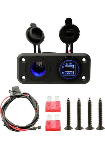 12 24V Çift USB Hızlı Şarj Soketi Outlet Deniz Tekneleri Için Mavi LED Işıklar (Yurt Dışından)