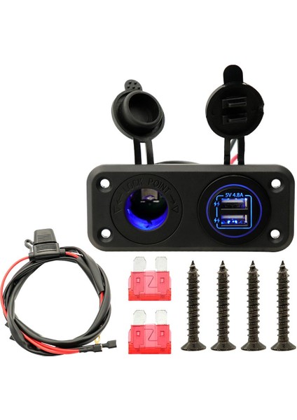 12 24V Çift USB Hızlı Şarj Soketi Outlet Deniz Tekneleri Için Mavi LED Işıklar (Yurt Dışından)