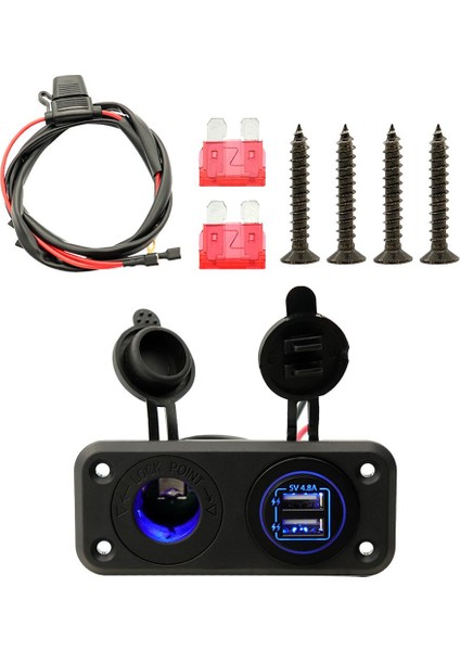 12 24V Çift USB Hızlı Şarj Soketi Outlet Deniz Tekneleri Için Mavi LED Işıklar (Yurt Dışından)
