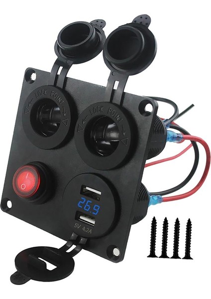 Çift USB Şarj + Voltmetre + 12 V Soket + Anahtarı 4 Delik Paneli Deniz Araba (Yurt Dışından)