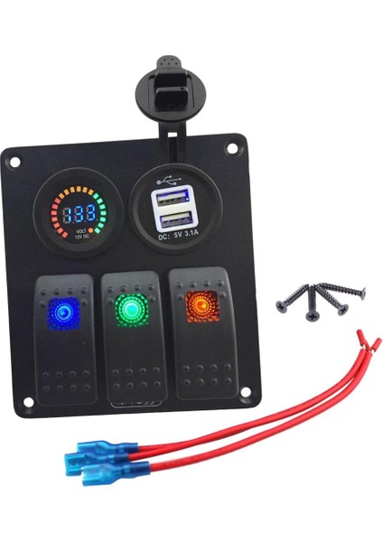 Su Geçirmez Voltmetre 3 Çete Rocker Anahtar Paneli DC12V Araba Tekne Güç Şarj Cihazı (Yurt Dışından)