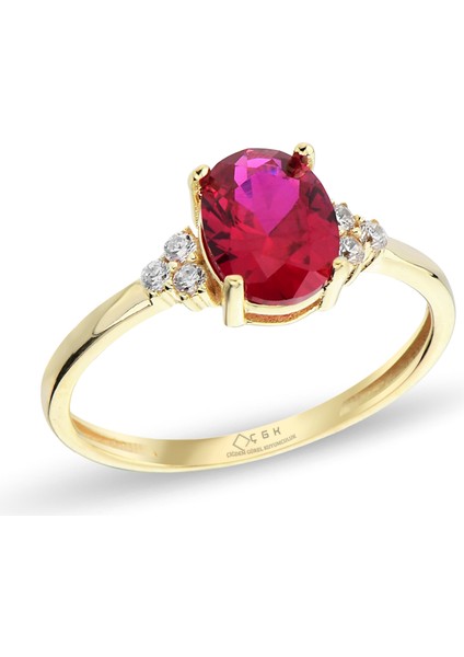 Kırmızı Taşlı Altın Yüzük CGKYZK0124