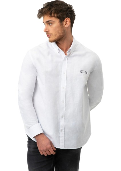 Beyaz Uzun Kollu Erkek Keten Gömlek M50090