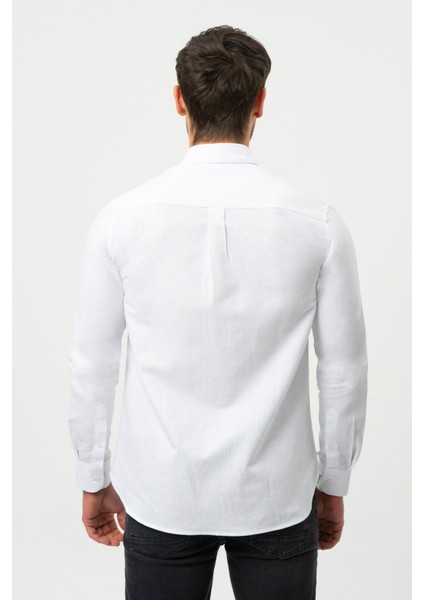 Beyaz Uzun Kollu Erkek Keten Gömlek M50090 fiyatları