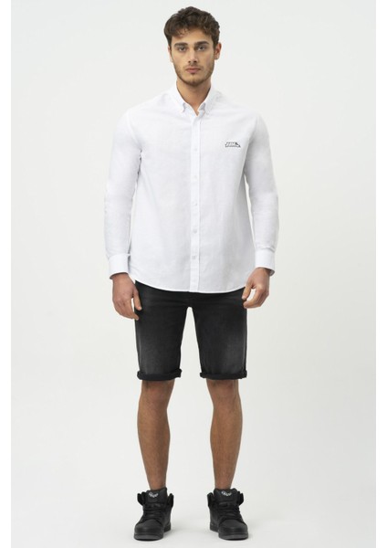 Beyaz Uzun Kollu Erkek Keten Gömlek M50090 modelleri
