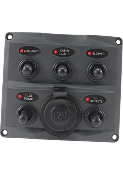 Deniz Geçiş Anahtarı Paneli 5 Çete +12V Güç Soketi 15A Sigorta LED 12-24V Tekne (Yurt Dışından)