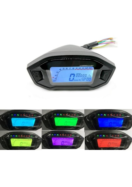 7 Renk LCD Dijital Arka Işık Motor Takometre Göstergesi (Yurt Dışından)