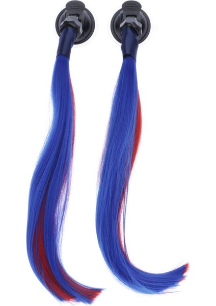 Kask Pigtails Kask Örgüler At Kuyruğu ve Vantuz Motosiklet Için 35 cm Kırmızı + Mavi (Yurt Dışından)