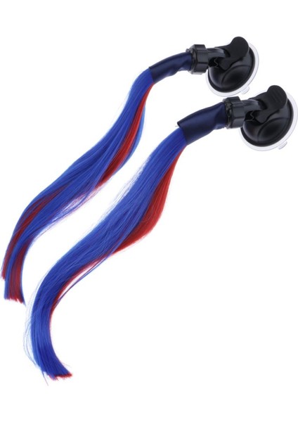 Kask Pigtails Kask Örgüler At Kuyruğu ve Vantuz Motosiklet Için 35 cm Kırmızı + Mavi (Yurt Dışından)
