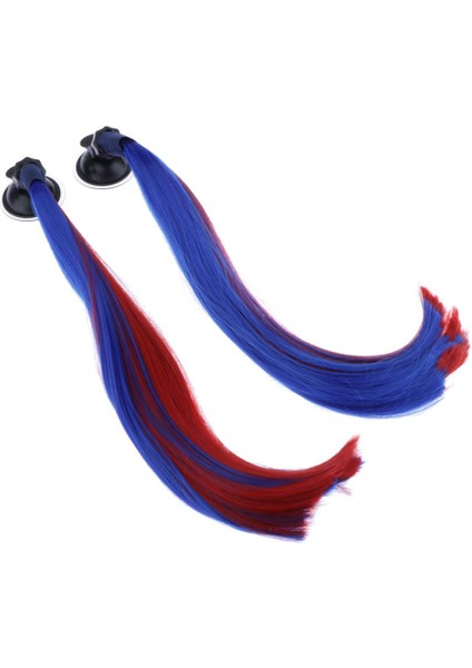 Kask Pigtails Kask Örgüler At Kuyruğu ve Vantuz Motosiklet Için 35 cm Kırmızı + Mavi (Yurt Dışından)