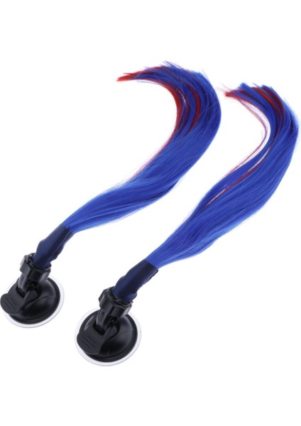 Kask Pigtails Kask Örgüler At Kuyruğu ve Vantuz Motosiklet Için 35 cm Kırmızı + Mavi (Yurt Dışından)
