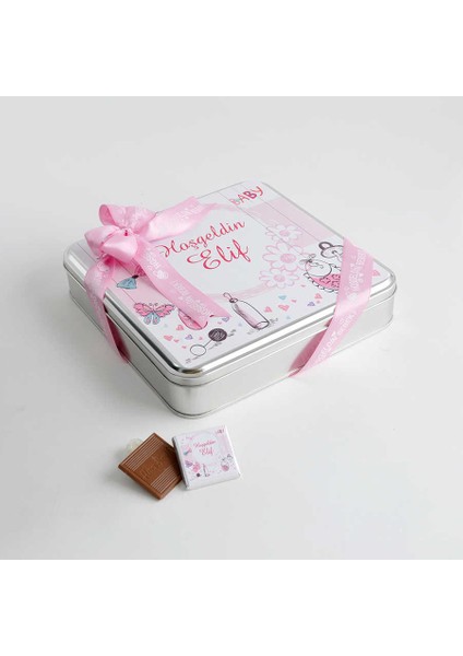 Etiket Baskılı Metal Kutuda 70 Adet Kız Bebek Çikolatası modelleri