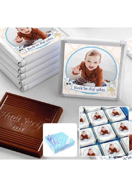 İlk Diş Fotoğraflı Erkek Bebek 32 Adet Madlen Çikolata Sunum Kutulu