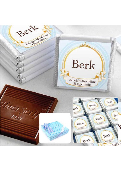 Mevlid İsimli Erkek Bebek 32 Adet Madlen Çikolata Sunum Kutulu