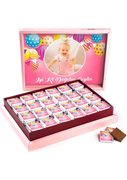 Kız Bebek Doğum Günü Hediyesi 72 Adet Madlen Çikolata Sunum Kutulu