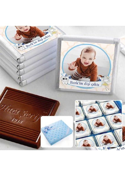 İlk Diş Fotoğraflı Erkek Bebek 48 Adet Madlen Çikolata Sunum Kutulu