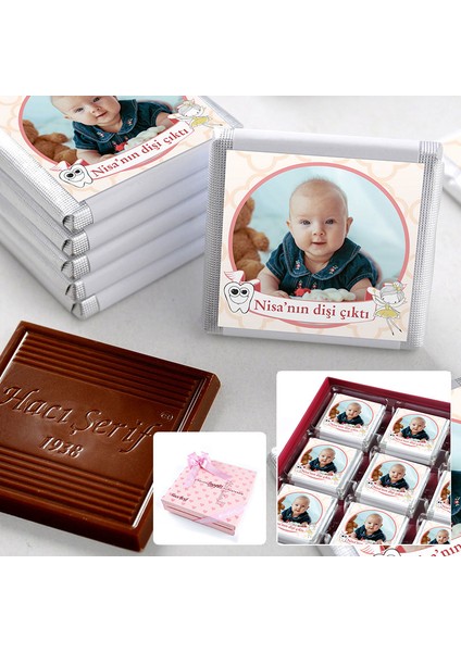 İlk Diş Fotoğraflı Kız Bebek Çikolatası 32 Adet Madlen Çikolata Sunum Kutulu