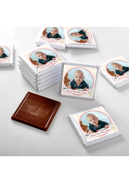 İlk Diş Fotoğraflı Kız Bebek Çikolatası 32 Adet Madlen Çikolata Sunum Kutulu modelleri