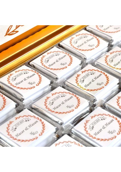 Çiçek Süslemeli Söz Nişan 72 Adet Madlen Çikolata Gold Kutu