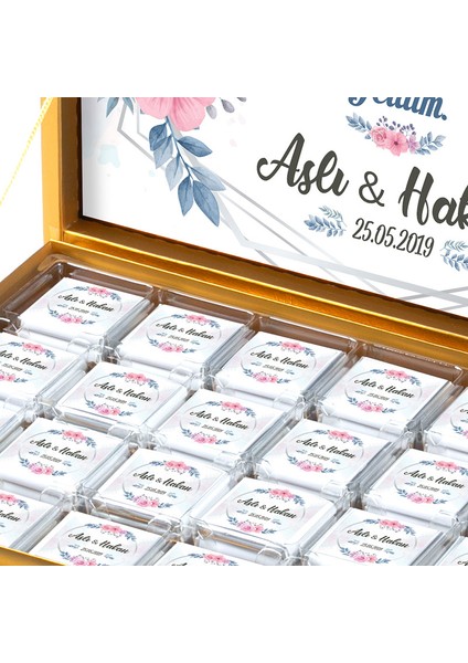 İsme Özel Kız İsteme 72 Adet Madlen Çikolata Gold Kutu