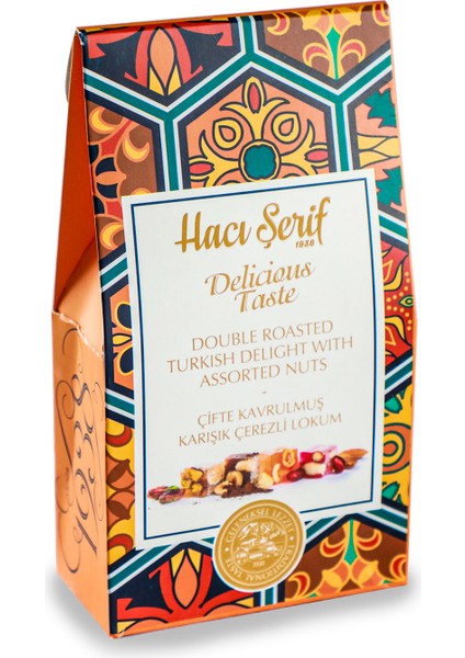 Çifte Kavrulmuş Karışık Çerezli ve Aromalı Lokum 125g (Dik Kutu)