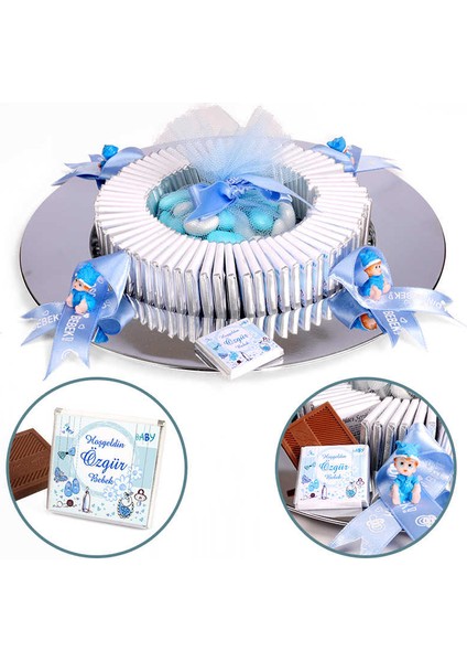 Erkek Bebek Tepsi Çikolatası 70 Madlen Çikolata + Draje + Dekor