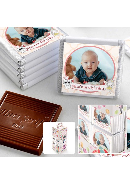 İlk Diş Fotoğraflı Kız Bebek Çikolatası (70 Adet Madlen Çikolata)