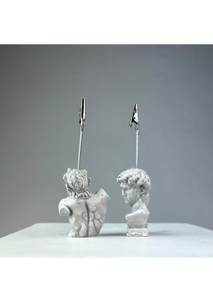 Gri Eskitme David ve Laocoon 2'li Heykel Not Tutucu Set