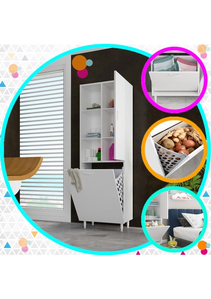 Sepetli Banyo Dolabı Mutfak Dolabı Kirli Çamaşır Dolabı Sepetli Oyuncak Dolabı