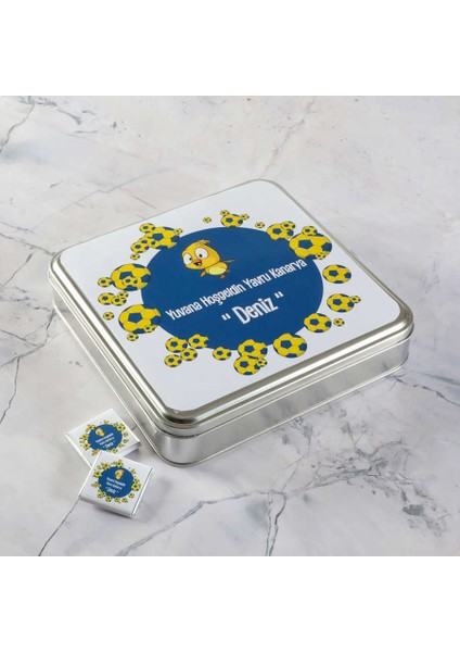 Sarı-Lacivert Taraftar Bebek 48 Adet Madlen Çikolata Metal Kutu