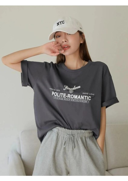 Kadın Polite-Romantic Baskılı Oversize T-Shirt