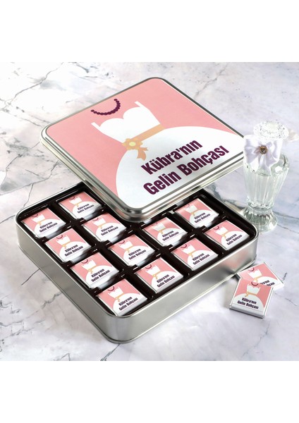 Gelin Bohçası 32 Adet Madlen Çikolata Metal Kutu + Kolonya Hediyeli (Model-1)