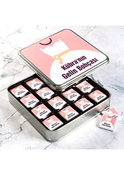 Gelin Bohçası 32 Adet Madlen Çikolata Metal Kutu + Kolonya Hediyeli (Model-1)